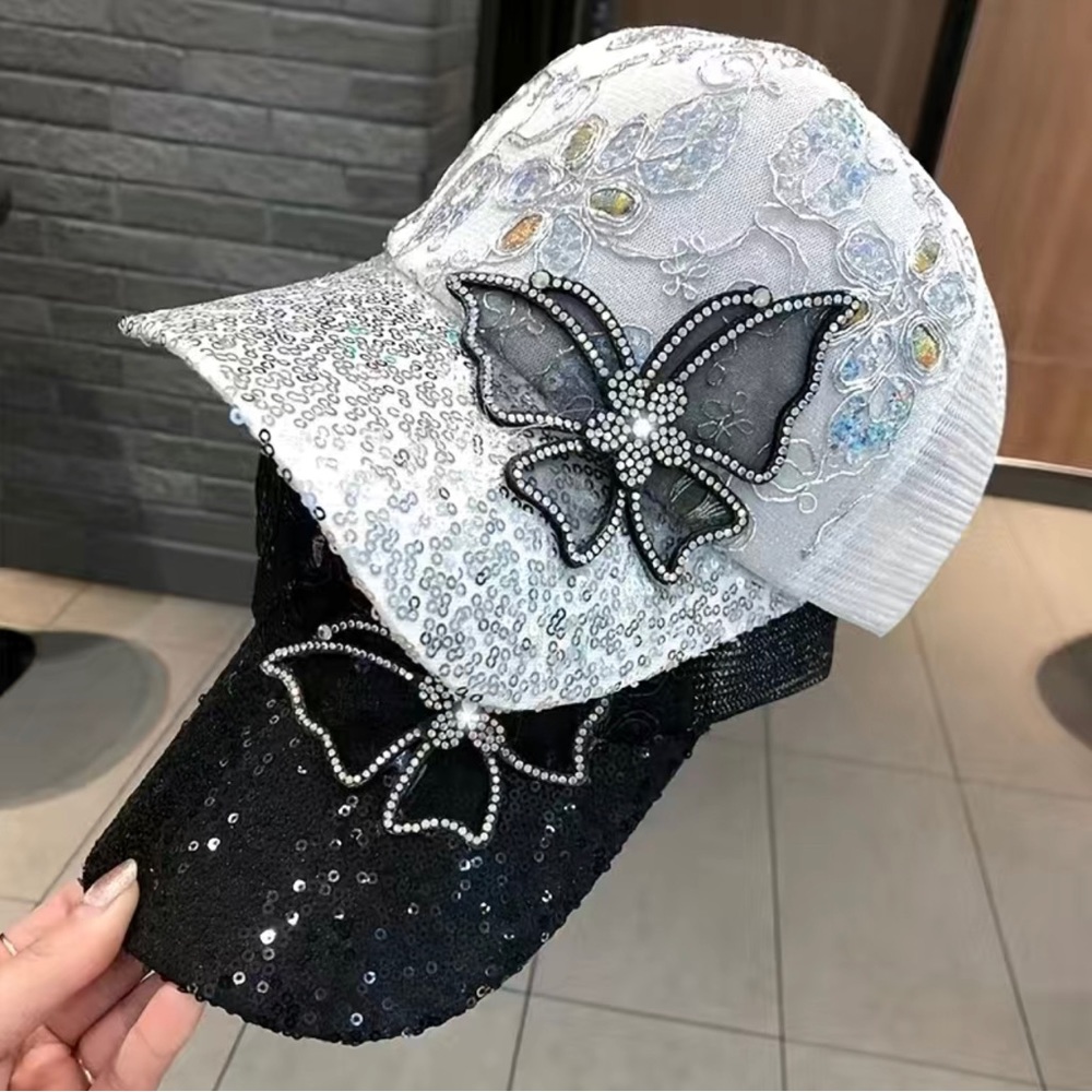Hip hop fitted tracker cap, rhinestone butterfly SnapBack cap